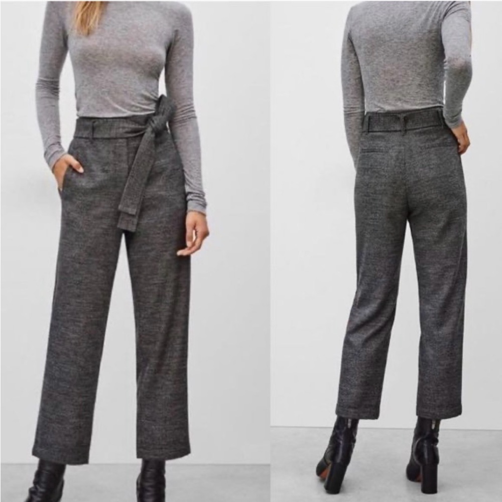 NWOT Wilfred Jallade Belted Cropped Herringbone Trousers - Grey Wool Cashmere